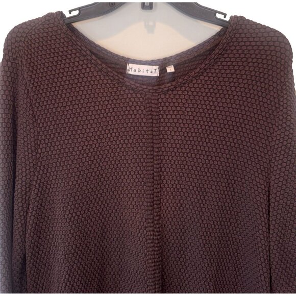 Habitat Womens Chocolate Brown Textured Long Sleeve Tunic Top L Stretch Boho - Picture 2 of 11
